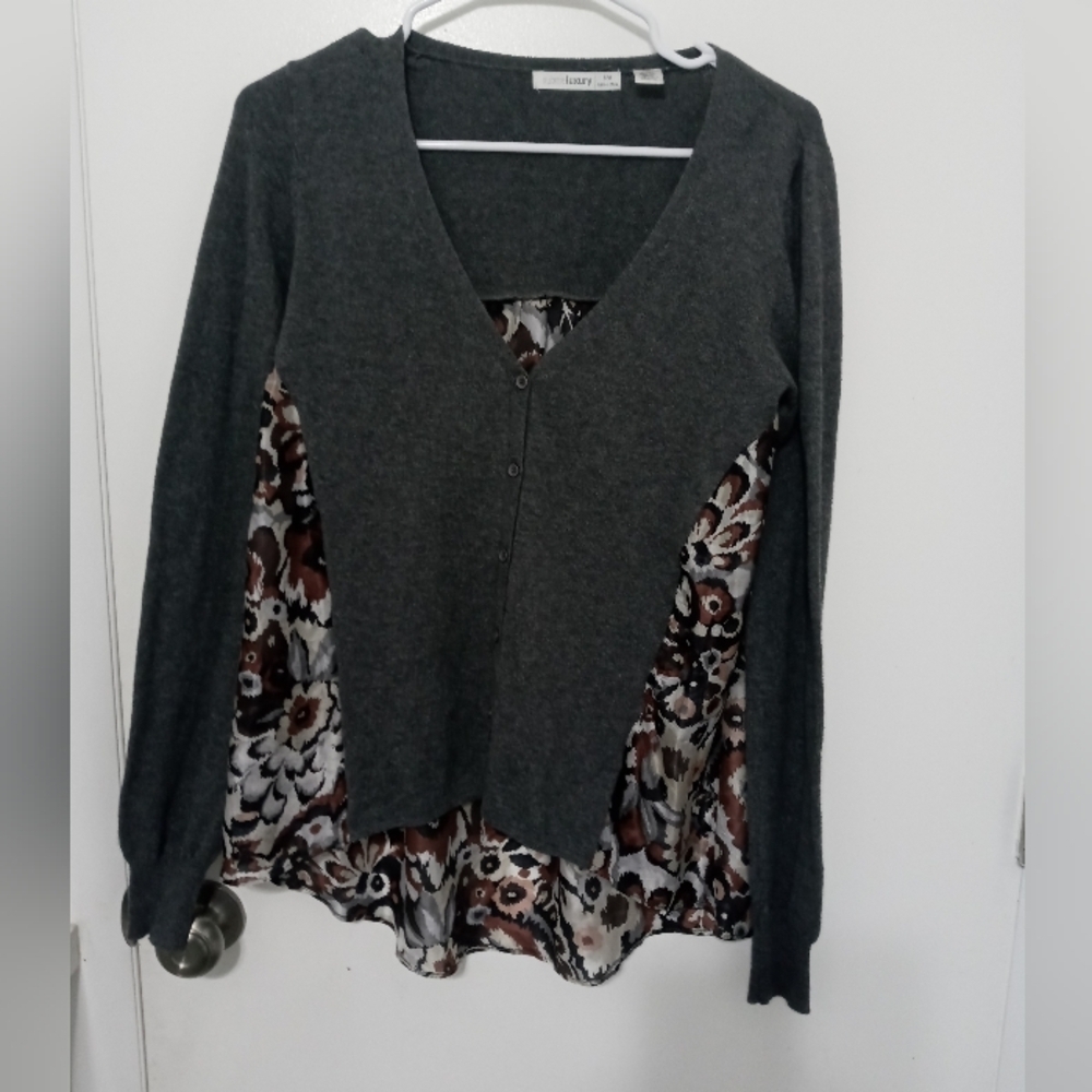Subtle Luxury Cashmere Silk blend mixed media button up long sleeve sweater S/M